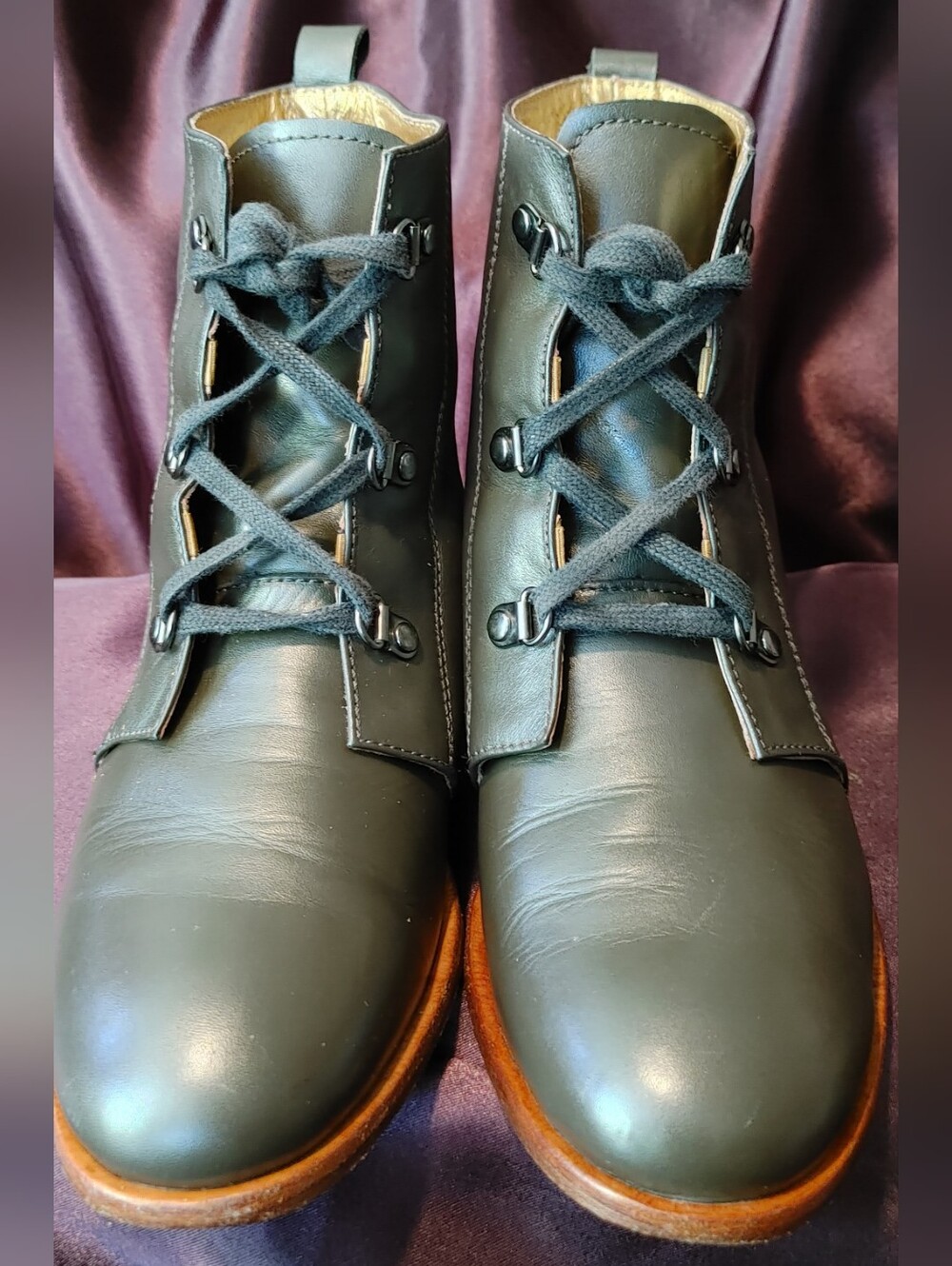 RARE Zuriick Nico Leather Lace Up Boots Black Olive Women's Size 7 - Picture 4 of 10
